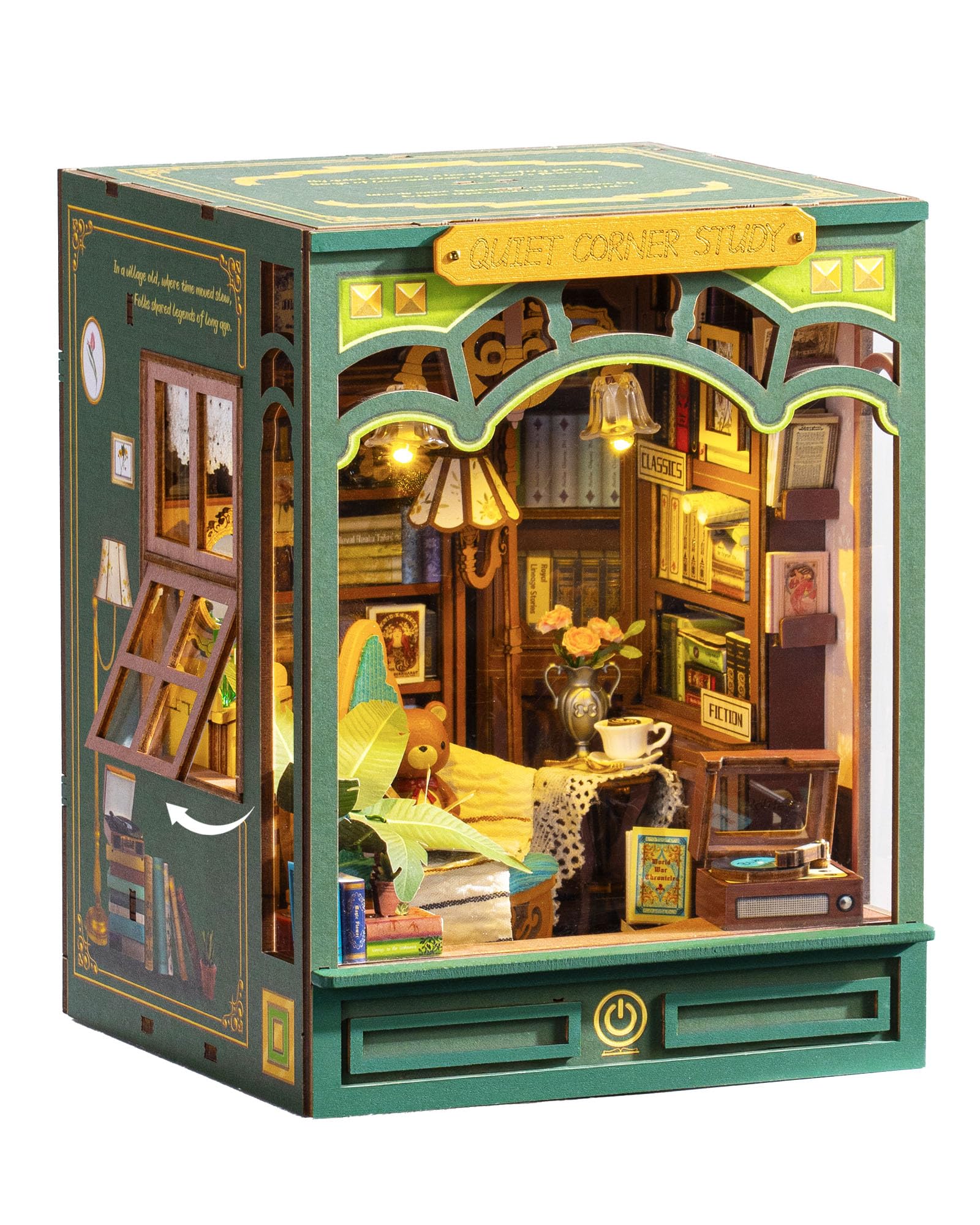 Rolife Book Nook Kit for Adults DIY Miniature Kit with Lights Quiet Corner Study Booknook Model Kits for Adults to Build 3D Wooden Puzzle for Desk Library Bookshelf Decoration