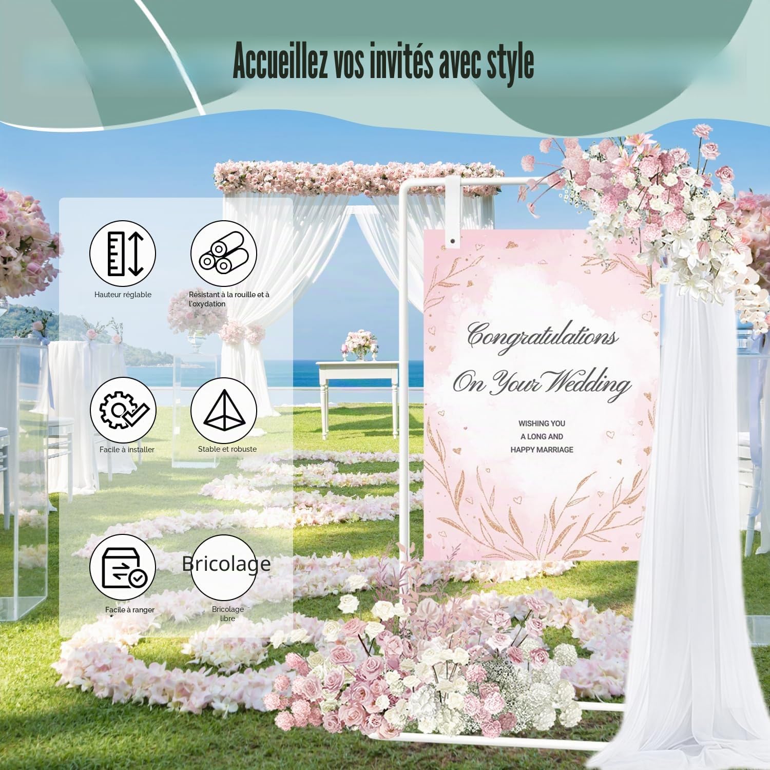 Panneau d'affichage réglable pour mariage, support de table, panneau d'affichage (blanc)