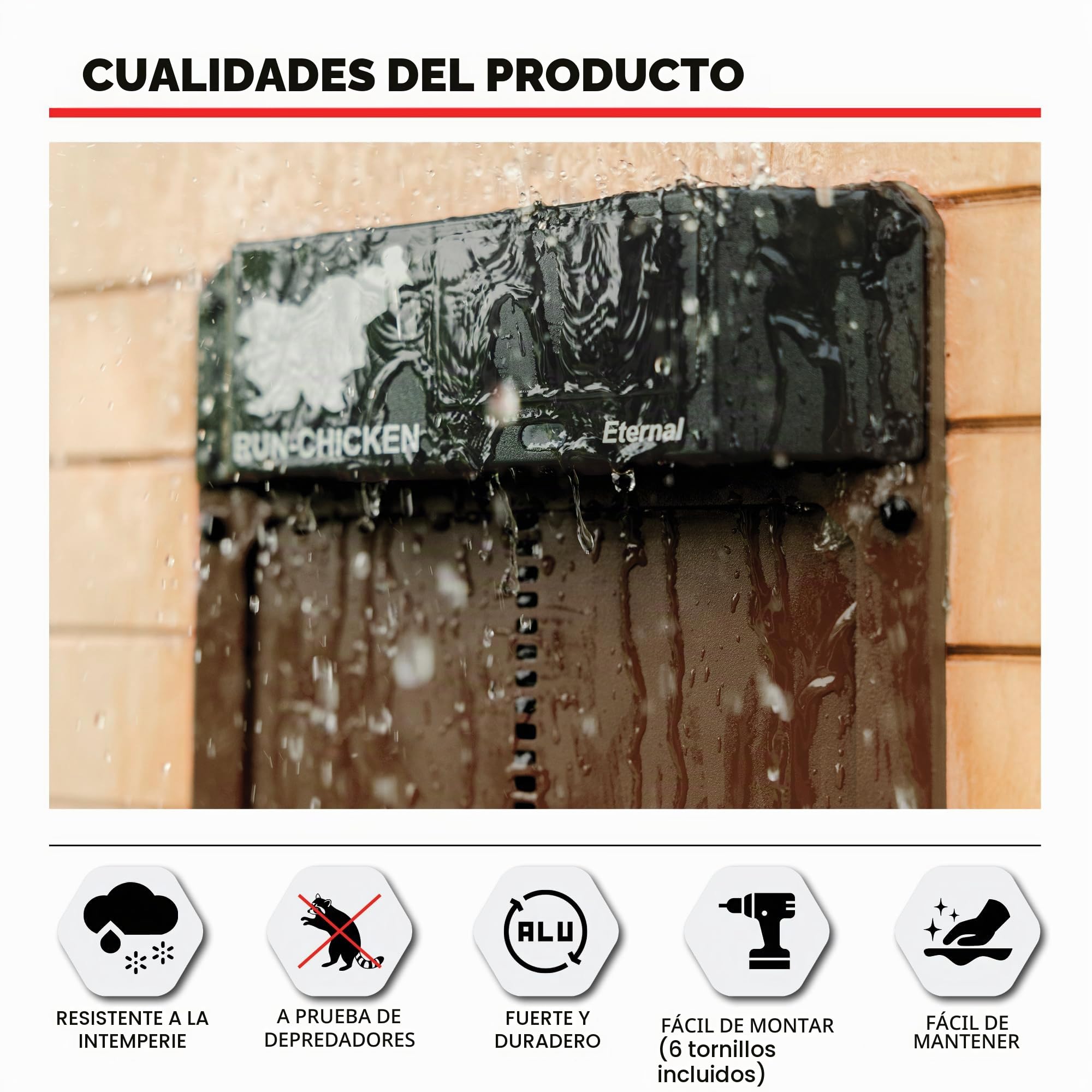 Run‑Chicken Door Eternal Brown – Puerta automática marrón para gallineros con energía Solar, batería Recargable de Larga duración, Control por App, Sensor de luz y Aluminio Resistente para Exteriores