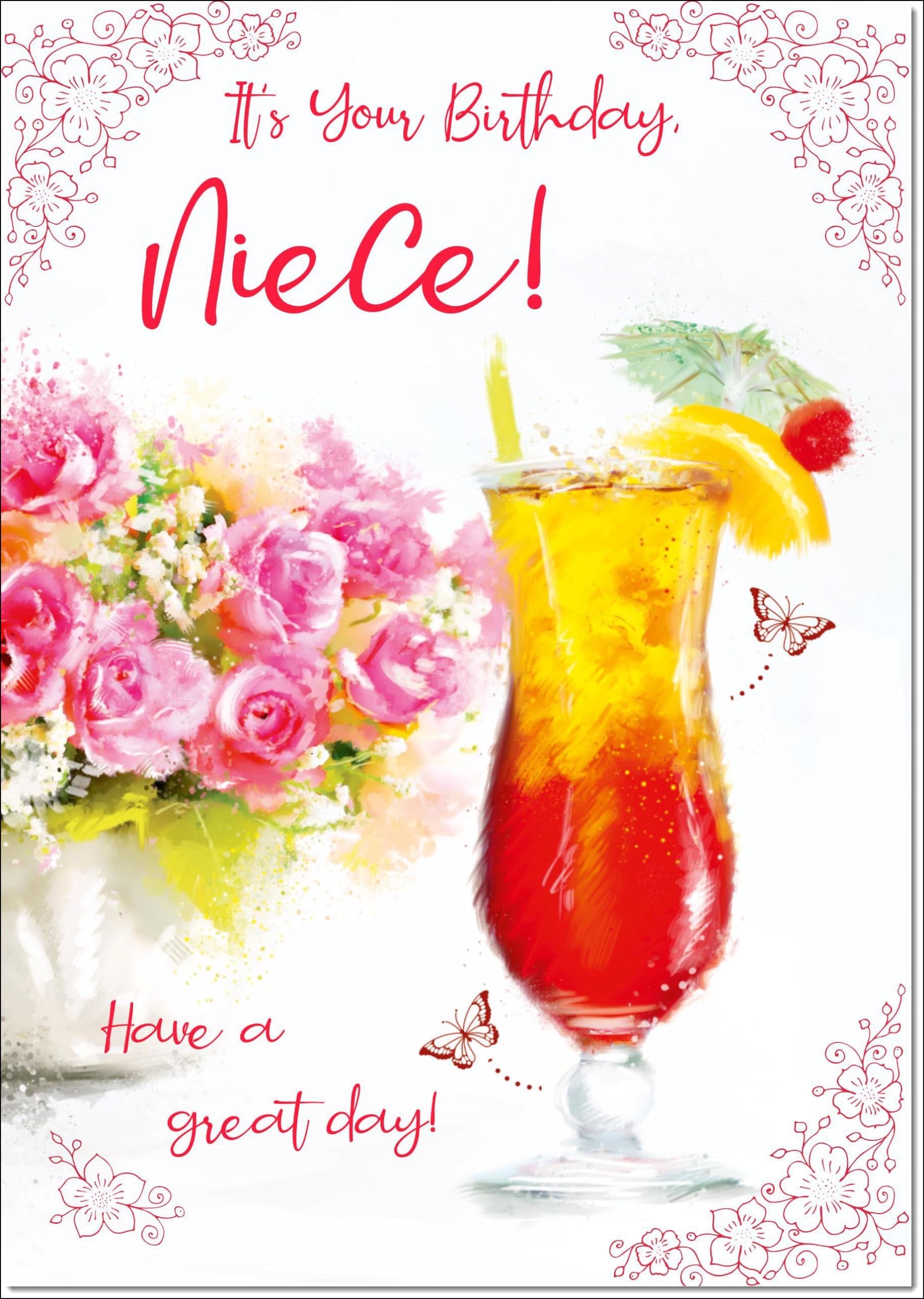 doodlecards Niece Birthday Card Floral Cocktail Large A4 Size with Plain Envelope — image 1