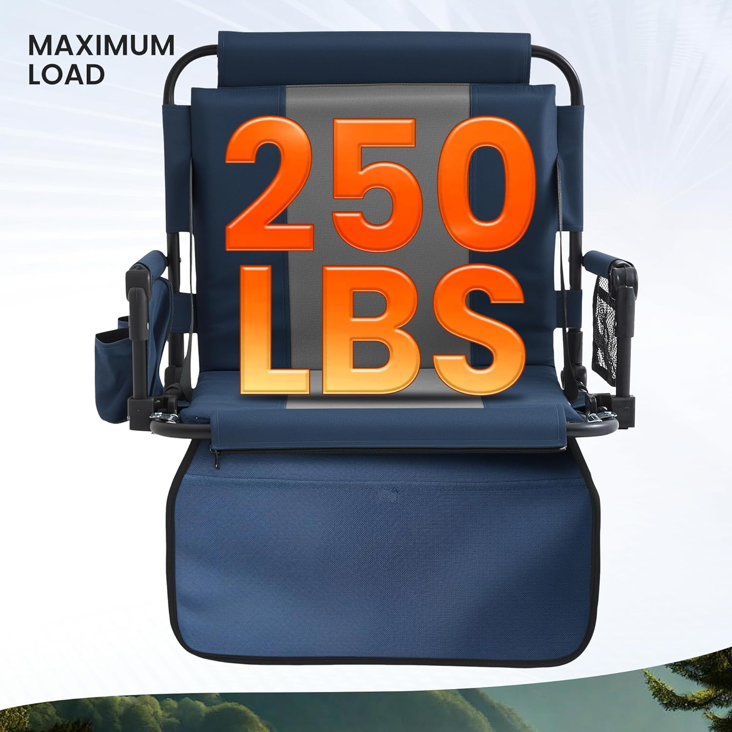 Portable Stadium Seat with Cup Holders & Multiple Storage Pockets, Foldable Bleacher Chair for Sports Games, Concerts, Camping & Outdoor Events (Blue & Gray, 1 Pack)