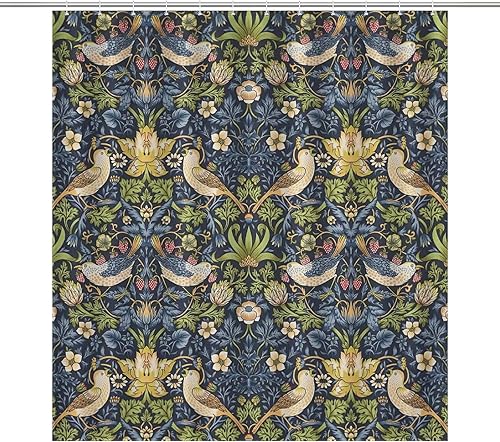 SXXLDNG William Morris - Cortina de ducha con diseño floral, estilo vintage de acuarela para baño, cortina de baño decorativa, ganchos para cortina SXXLDNG William Morris - Cortina de ducha con diseño floral, estilo vintage de acuarela para baño, cortina de baño decorativa, ganchos para cortina