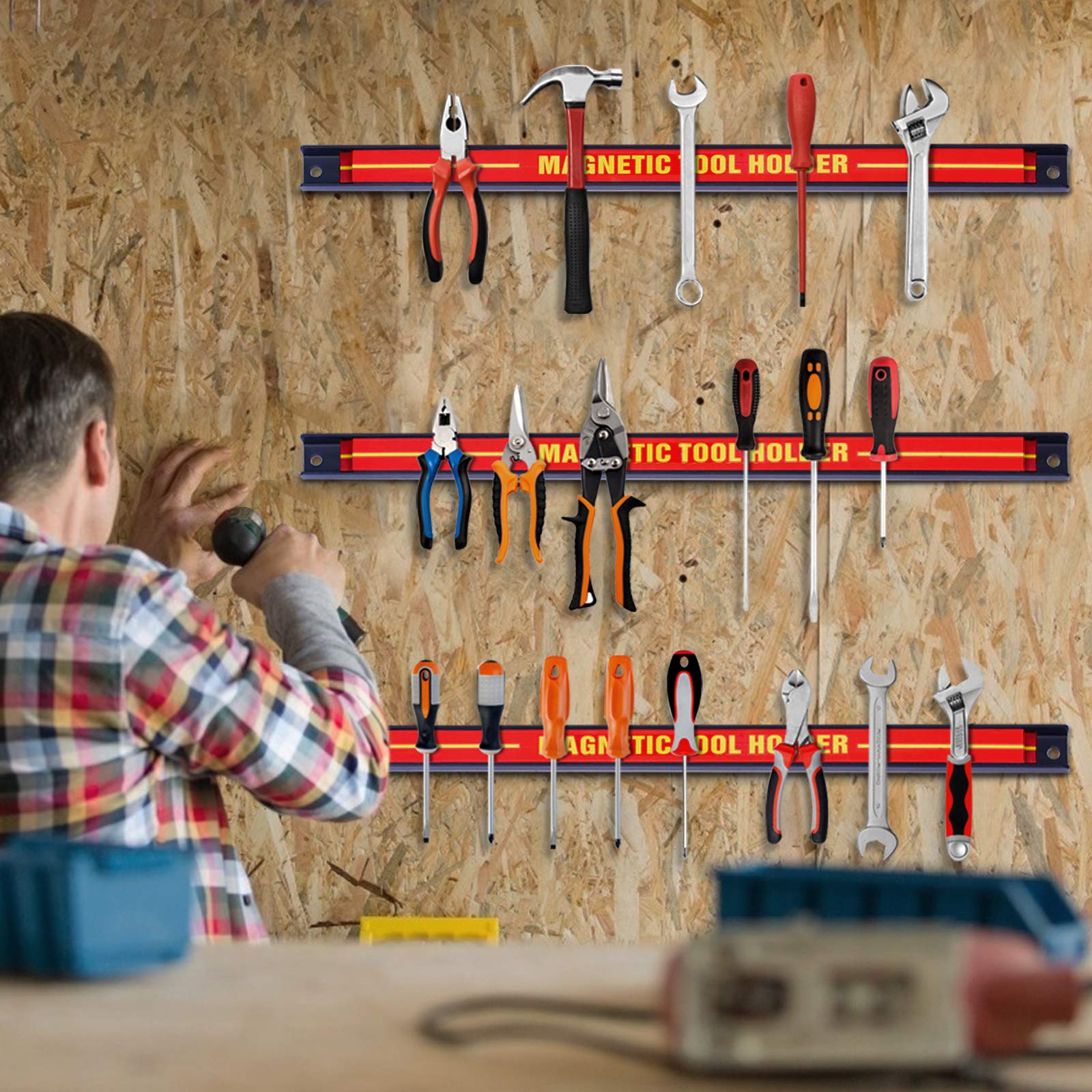RELAX4LIFE 6x Magnetleiste Werkzeug 46 cm MAX 60 kg Magnetschiene Magnetisch Werkzeugleiste Werkzeughalter Wand inkl. Montagematerial Magnethalter für Werkstatt Garage Büro Werkzeug Halterung Stahl