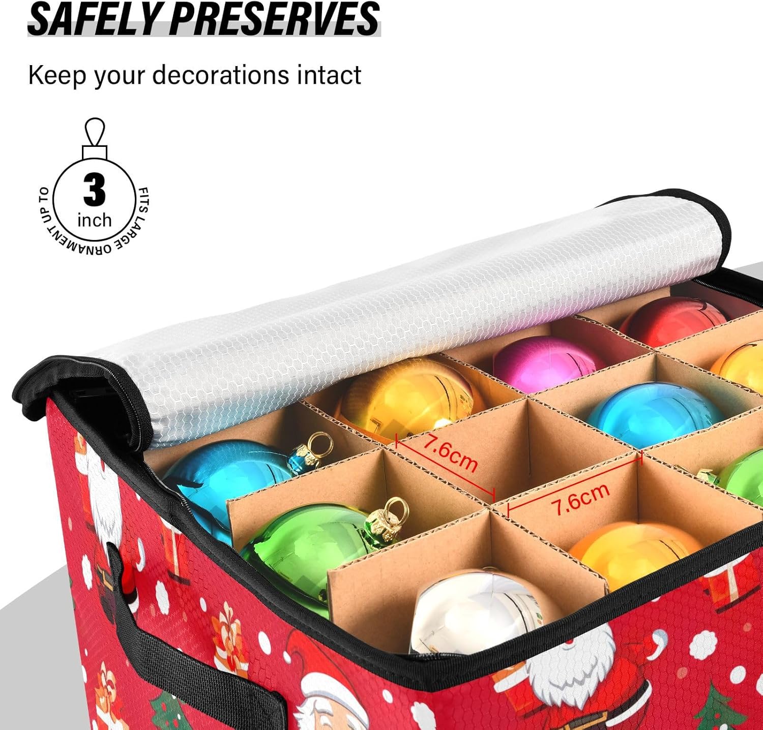 Santa Claus Gift Christmas Christmas Ornament Storage Box for Next Season Holiday Decorations Storage Container with Adjustable Dividers & Lid Xmas Figurine Container for Decor Ornaments Balls