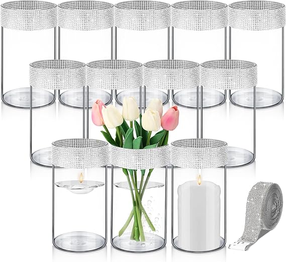 Gejoy 12 Pcs Glass Cylinder Vases for Centerpieces 6 Inch
