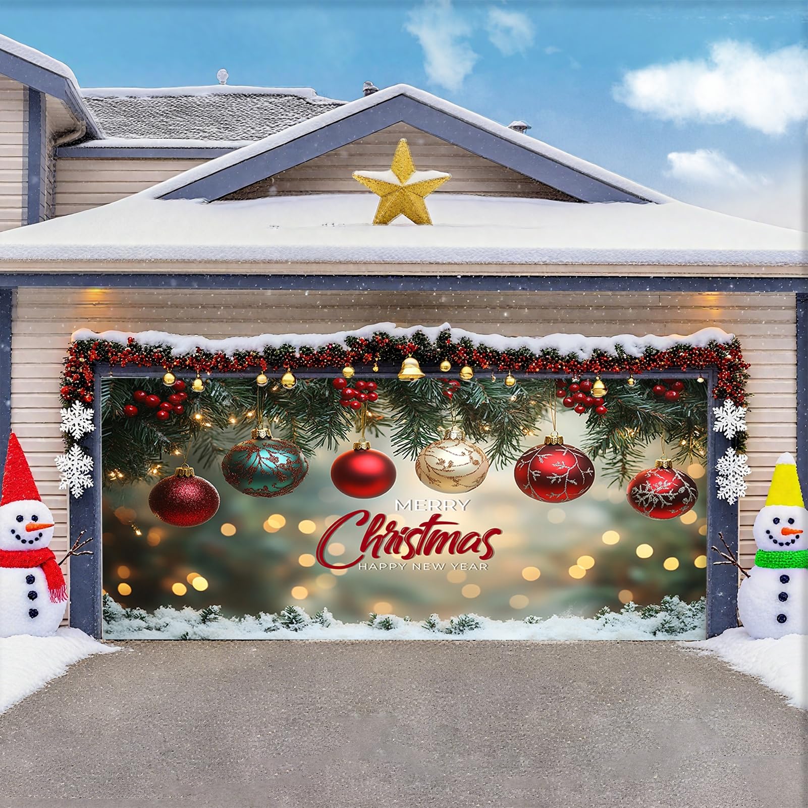 Zfflyh J Christmas Garage Door Decorations Cover Large Merry Christmas Decor Hanging Backdrop Buddy Christmas Garage Door Banner For Party Background Supplies,,13 * 6Ft