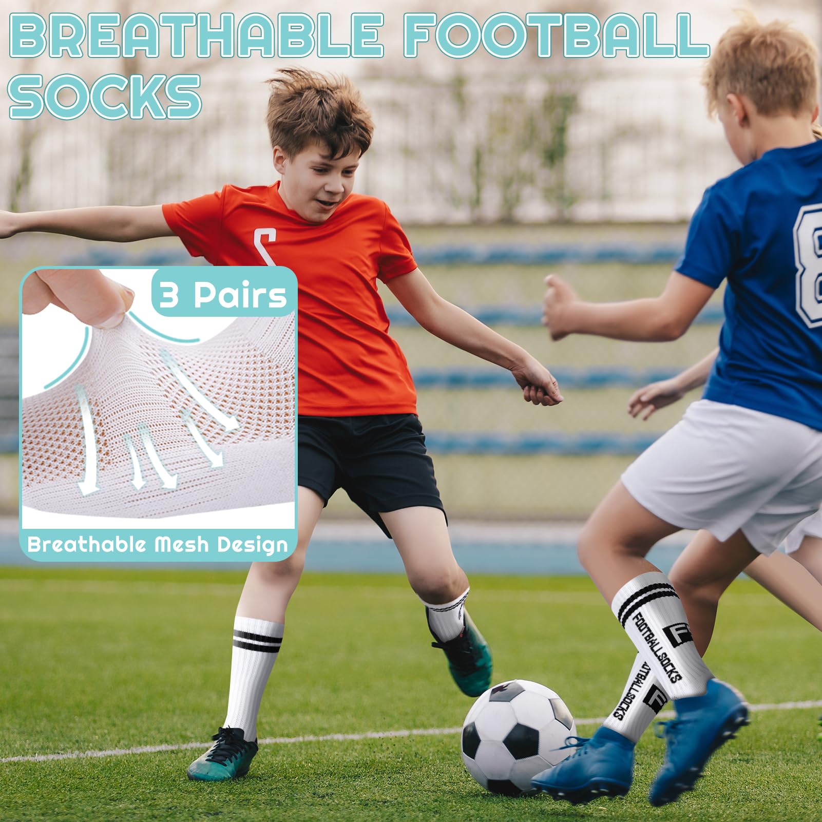 Apricitie 3 paia di calzini da calcio per bambini, antiscivolo, per calcio, basket, corsa, rugby, tennis