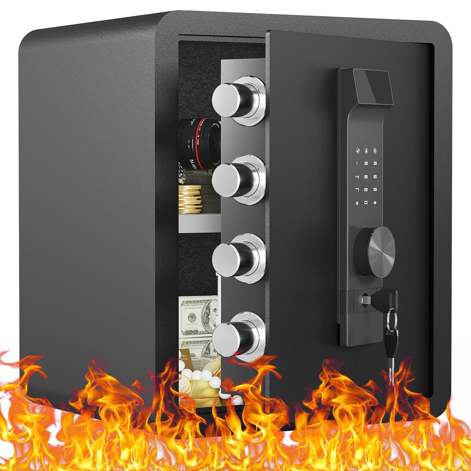 2.0 Cub Fireproof Safe, Large Home Safe Box with Dual Alarm System and Digital Touch Screen Keypad, Money Safe with LED Light and Adjustable Shelf for Valuables Home