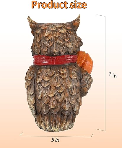 Miniatura 5 de Adornos de búho de cosecha de otoño, artesanía de resina de 7 pulgadas con bufanda roja y calabaza, decoración de mesa de Acción de Gracias, centros