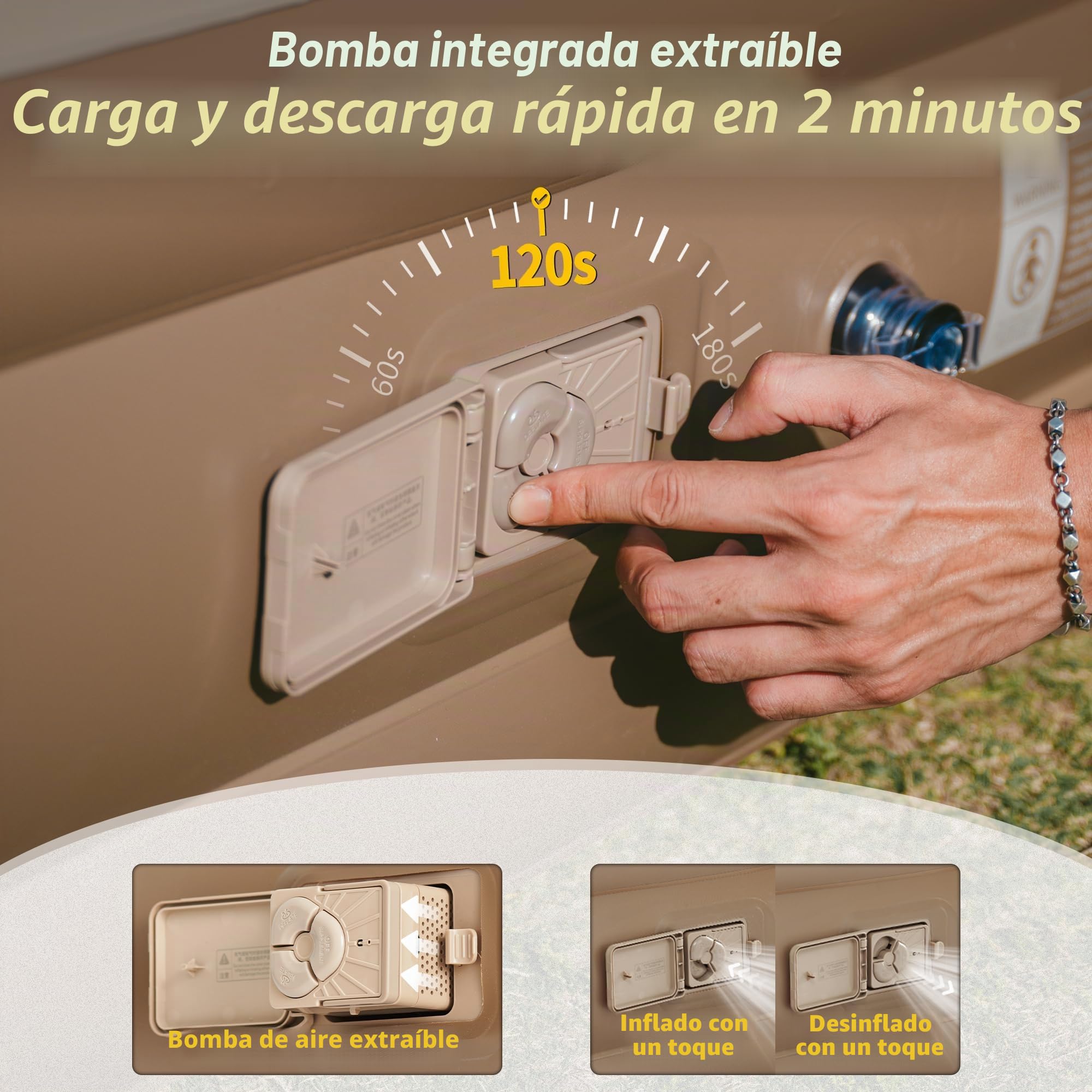 Naturehike Colchón Hinchable 3 Personas con Bomba Integrada Recargable - 200x180x38cm Cama Hinchable para Camping y Casa - Colchón Inflable Portátil y Resistente