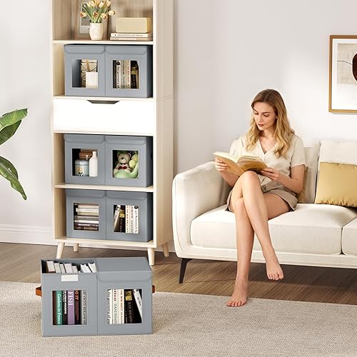 Miniatura 5 de Cajas de almacenamiento grandes para armario - Organizador de ropa plegable dividido con tapas y ventana doble, contenedores organizadores de tela