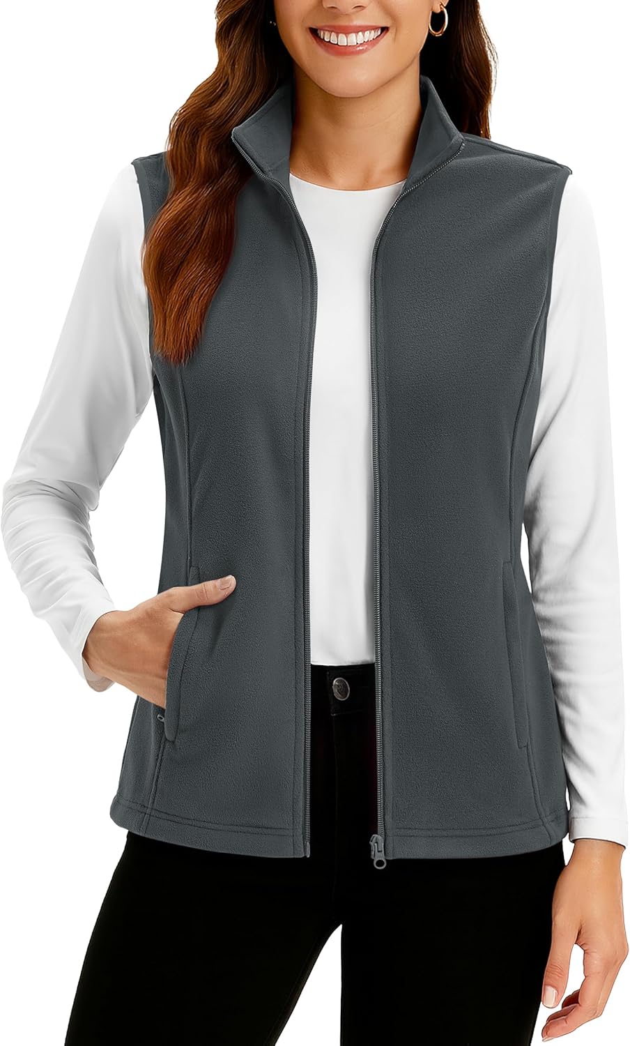TACVASEN Women's Fleece Vest Lightweight Warm Vests Outerwear Sleeveless Zip Jacket Fall Winter Soft Vest with Pockets