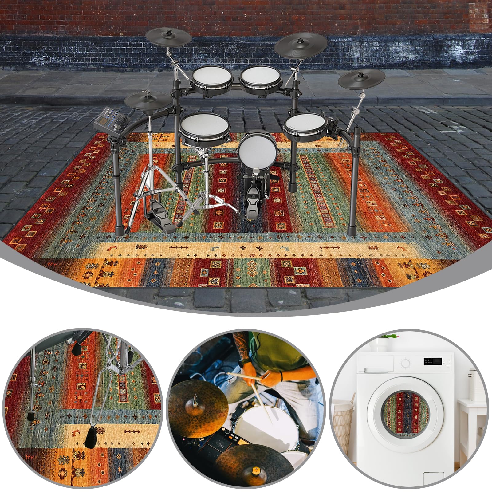 Tapis de Tambour, Tapis Insonorisant, Tapis pour Batterie, Tapis de Batterie Antidérapant, Tapis Batterie Electronique pour Grosse Caisse, Caisse Claire et Instruments 140 x 120 cm