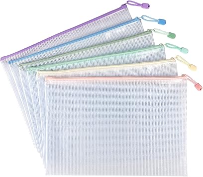 Tamaki 6 Pack Mesh Zipper Pouch Bags Waterproof Zipper Bags Durable Pouches for Organization Bag Board Game Storage, Document Bag Letter/A4
