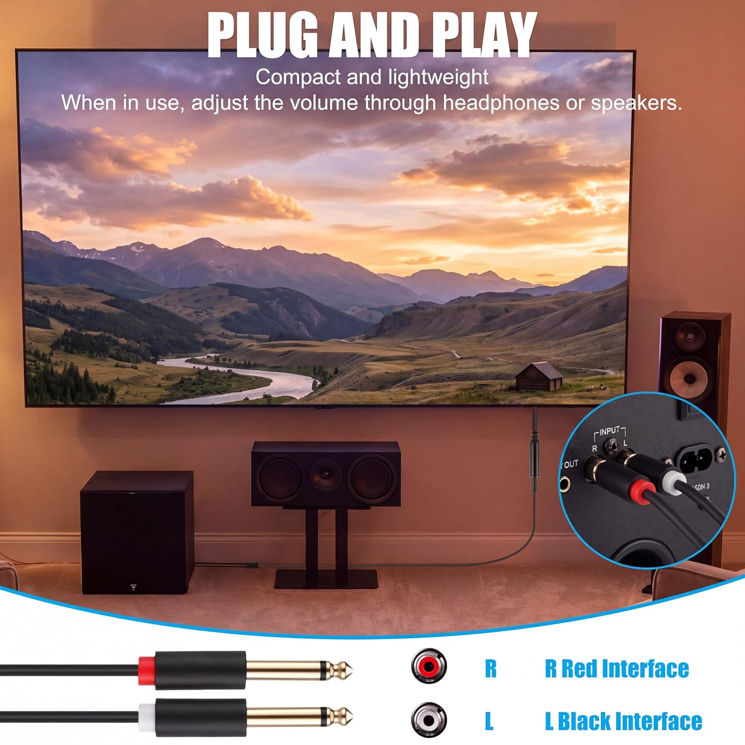 192KHz DAC Optical to Dual 6.35mm Converter, 9.8ft Optical Audio Cable to Dual 6.35mm 1/4" TS Mono Audio Adapter, Digital to Analog Audios Converter for Set-top Boxes, HDTV, DVD