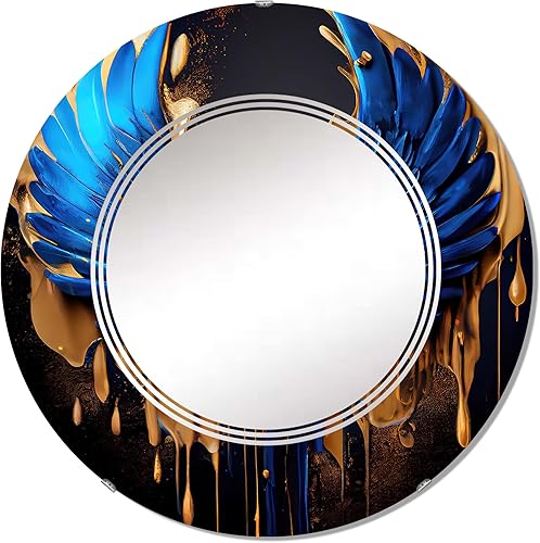Blue and Gold Angel Wings IV- Vanity Mirror, Bathroom Mirrors, Wall Mirrors for Living Room, Bedroom - Oval Mirror - Large 20'x30', 24'x36'