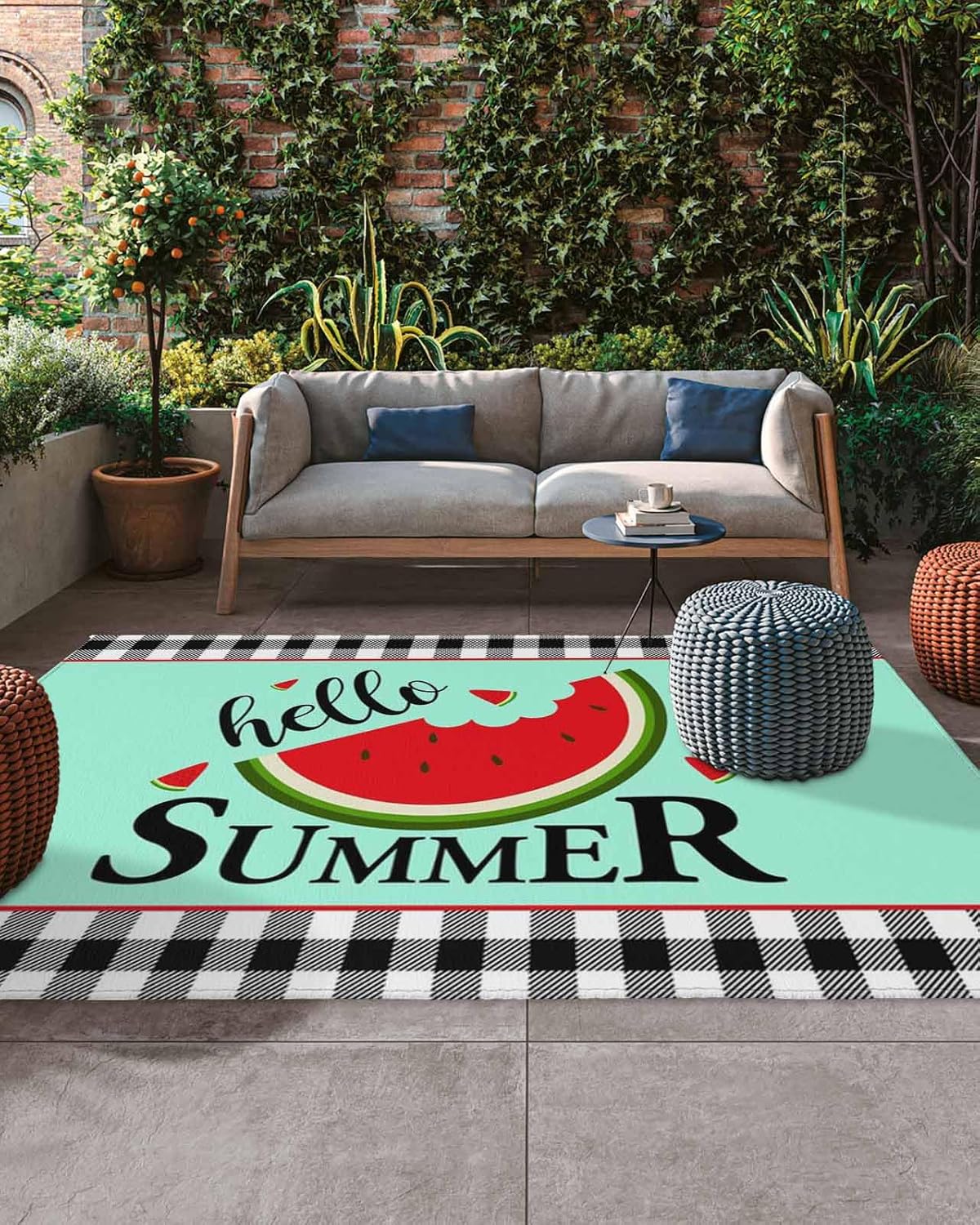 Amazon.com: Outdoor Rug Mat Fruit Summer Watermelon Check Plaid Patio ...