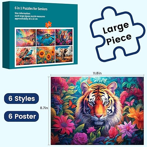 Miniatura 9 de 6 paquetes de 16 piezas grandes rompecabezas de demencia Alzheimer productos y actividades para personas mayores regalo rompecabezas fácil,