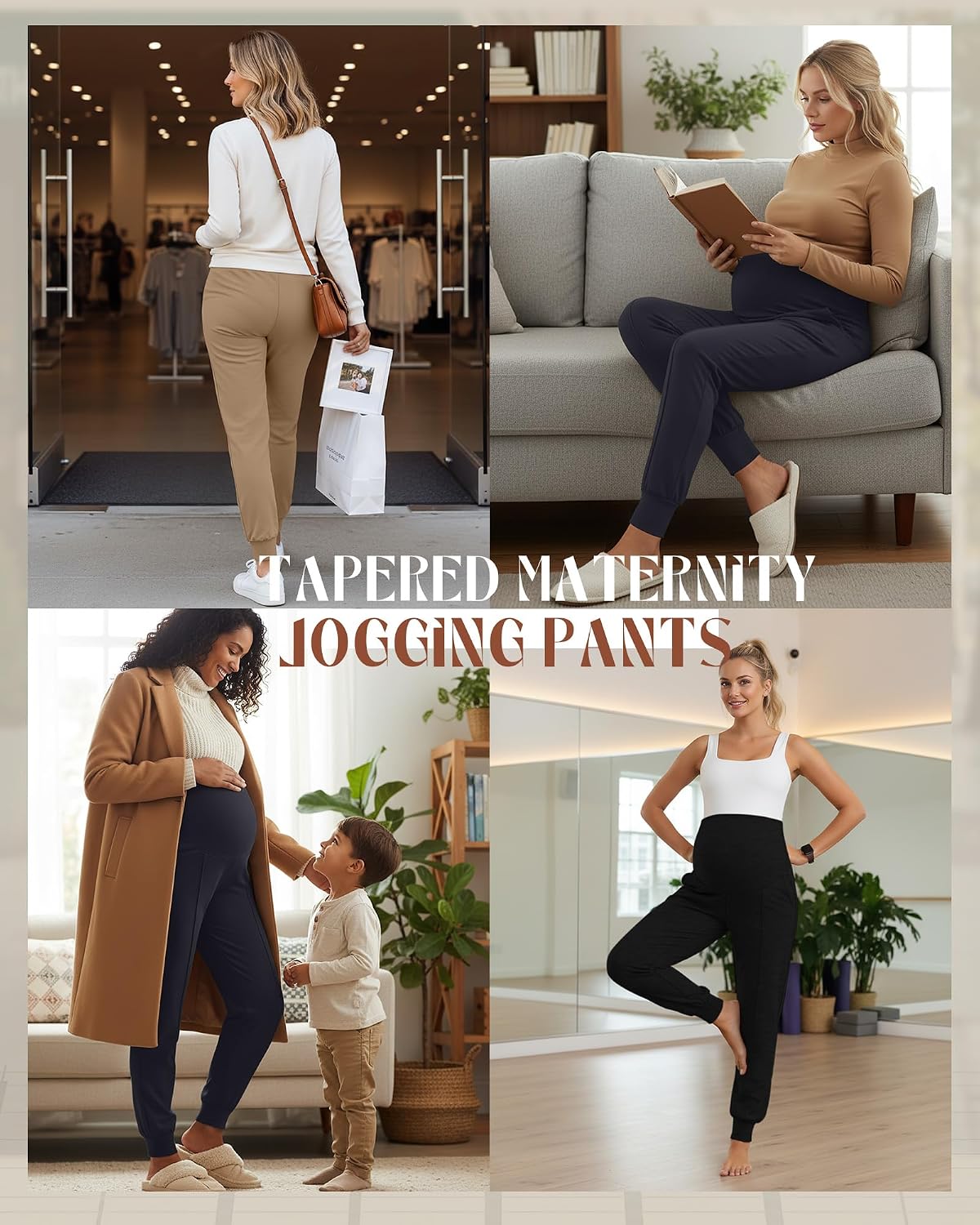 Oakgarden 3 Pack Women's Maternity Pants Over The Belly Pregnancy Joggers Stretchy Loose Lounge Sweatpants with Pockets