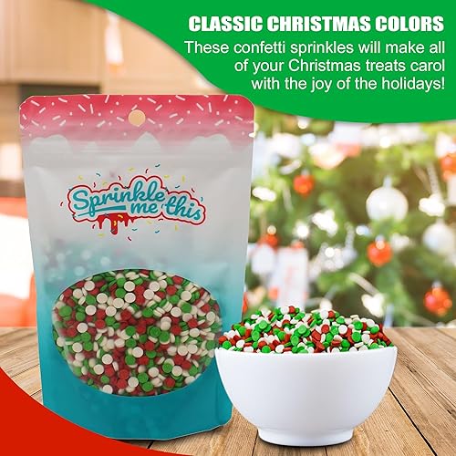 Miniatura 2 de Confetti Christmas Sprinkles  Bolsa de dulces resellable de 4 onzas  Mezcla de espolvoreo navideño  Quins blancas, verdes y rojas  Gránulos a granel