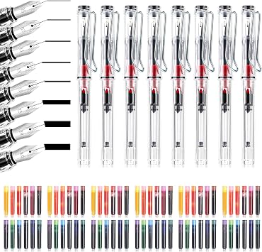 Calligraphy Pens Set 8 Pcs Calligraphy Pens with Different Nibs and 72 Ink Cartridges Calligraphy Pen Set Adults Perfect Fountain Pen Set for Christmas and Birthday
