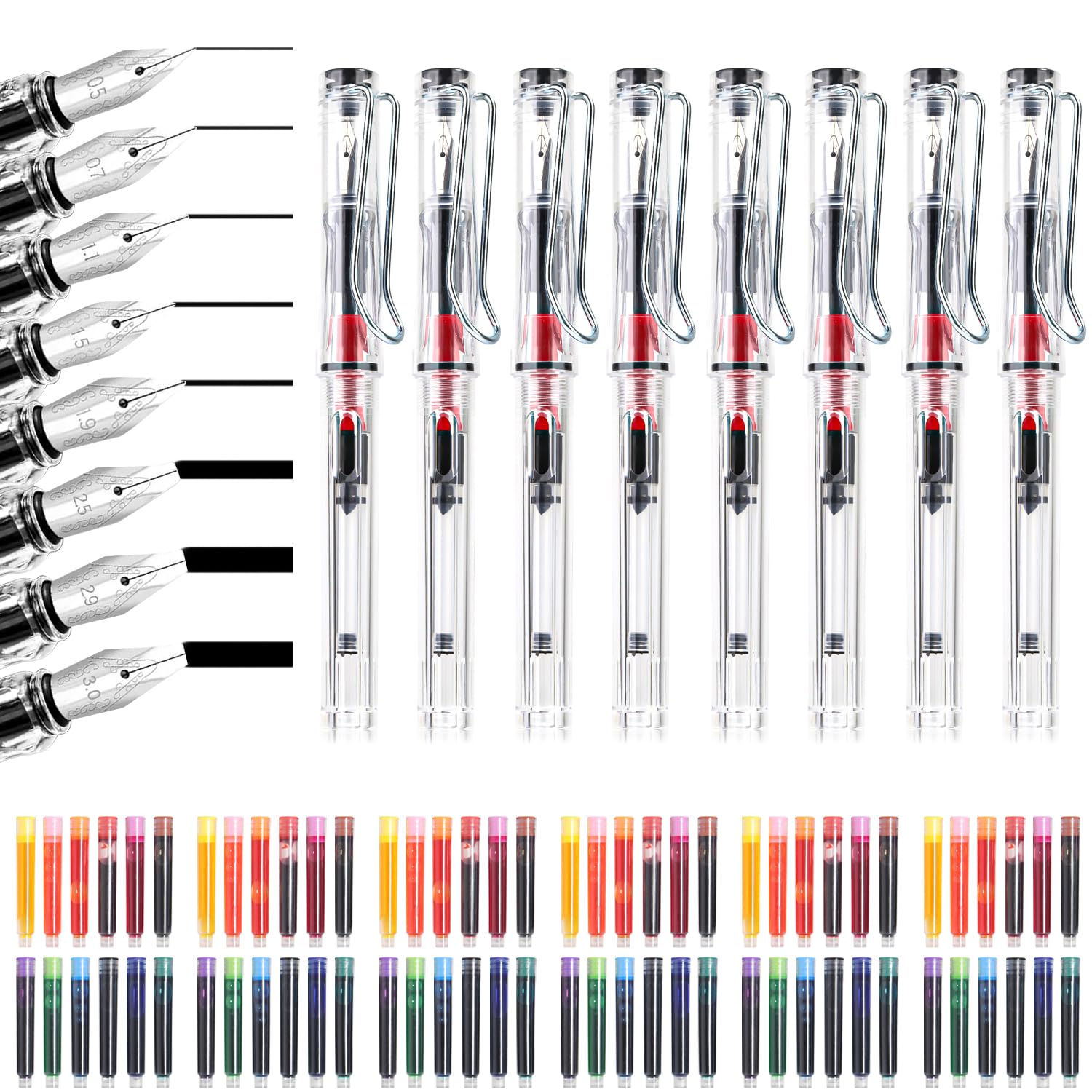 Lot de 8 Stylos de Calligraphie avec 72 Cartouches d'encre