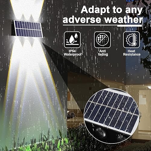 Miniatura 8 de REINHARDT Luces solares para exteriores para cerca, luces solares de pared arriba y abajo, luces solares impermeables para exteriores, para patio,