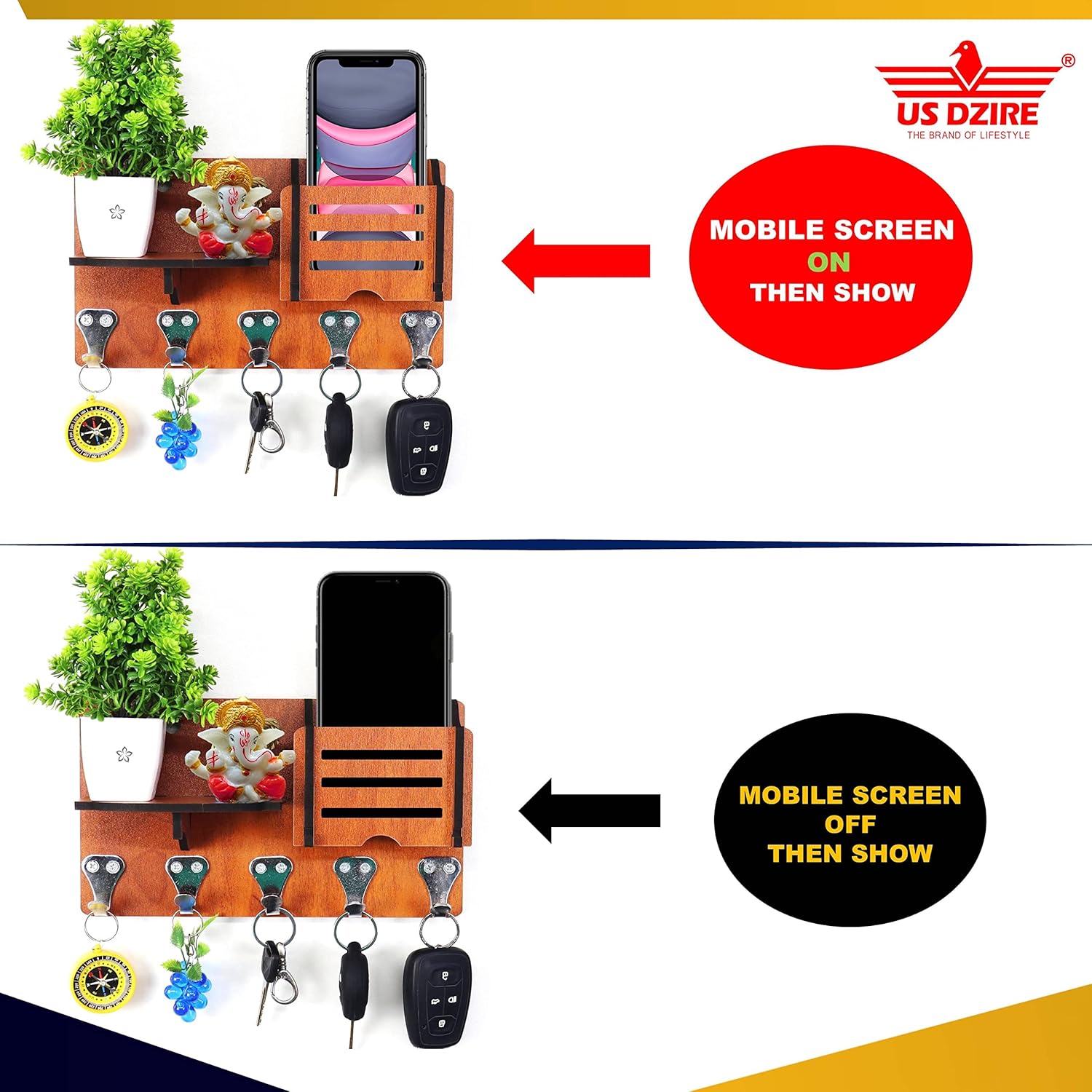 US DZIRE - THE BRAND OF LIFESTYLE H1417 Wooden Elegant Wall Shelves Mounted Racks Storage Key Holder with Modern Mobile Organizer , Beige (5 Big J Hook) 8 814ZPyiSilL. SL1500