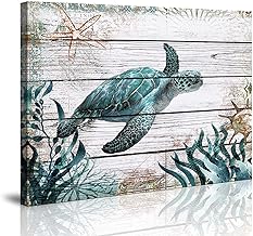 Bathroom Wall Decor Ocean Sea Wall Art Green Turtle Pictures Artwork Painting Ocean Decor Canvas Prints Nautical Bathroom Art Pictures Canvas Wall Art Decor 16X"X24" Canvas Framed Prints Bedroom Ready to Hang