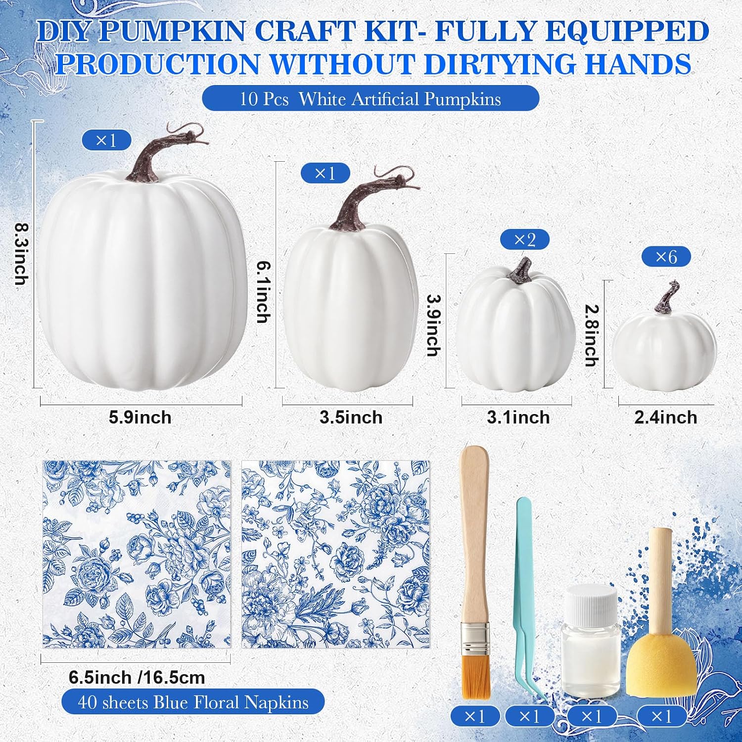 Leinuosen 10 Set Fall Decoupage Pumpkin Craft Large Blue and White Floral