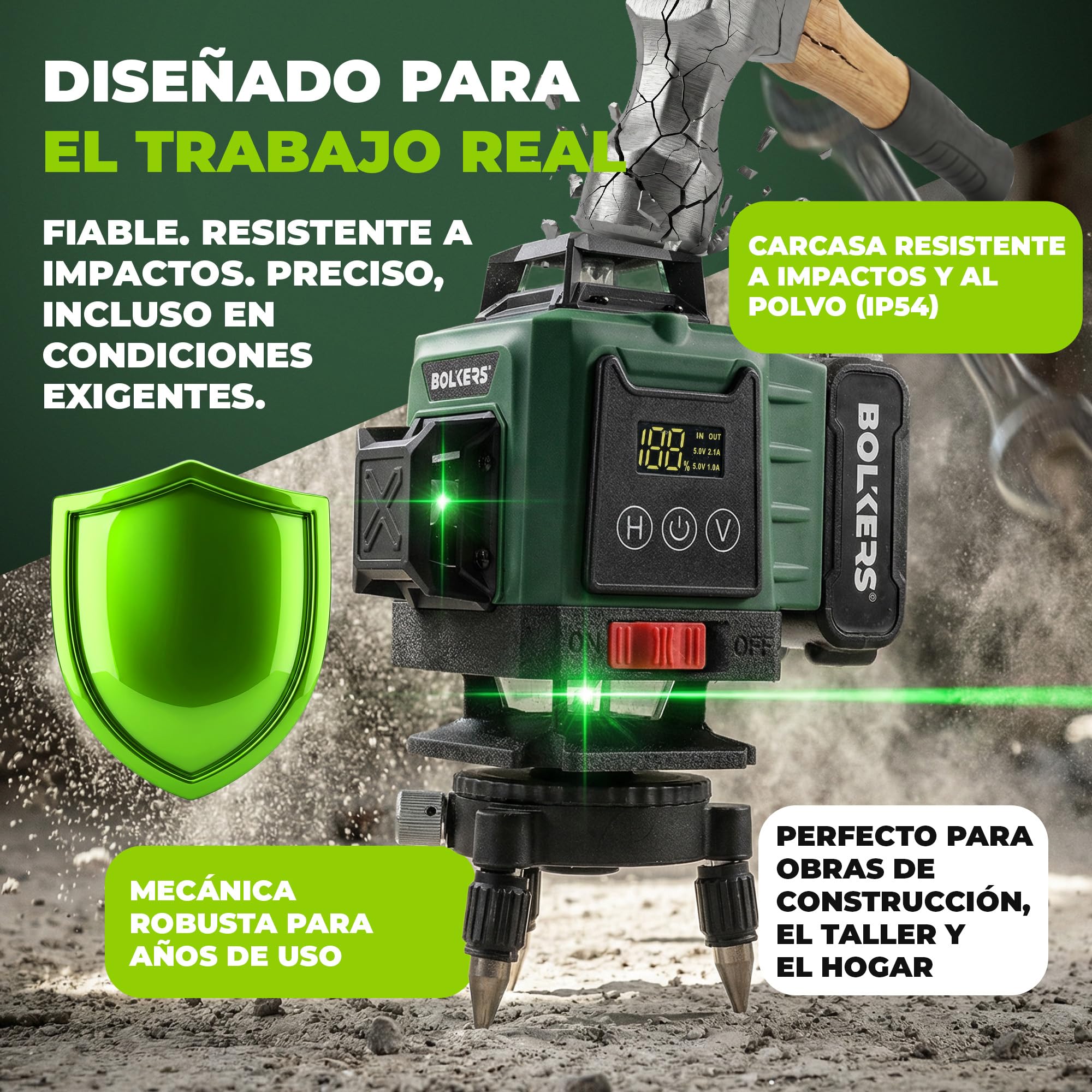 ProLaser 4x360° Nivel Láser de Líneas Cruzadas con Trípode - Láser Verde Autonivelante, Nivel Láser Construcción, 16 Líneas, 2 Baterías, Estuche & Accesorios para Azulejos, Pared & Instalación