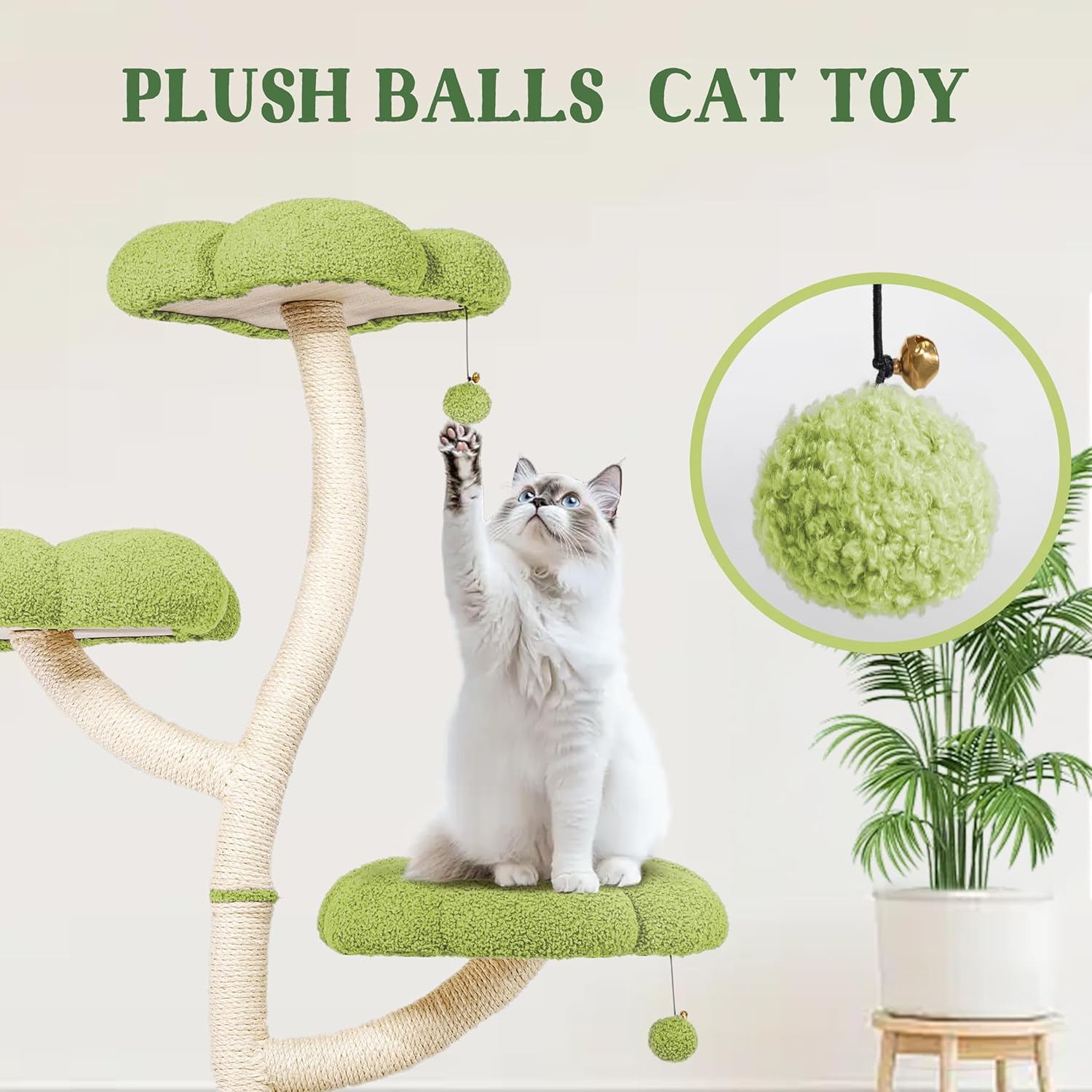 Cat Tree Tower Petal Shaped Modern Cat Scratching Post Multi-Layer Platform (Green, 48.4inch)