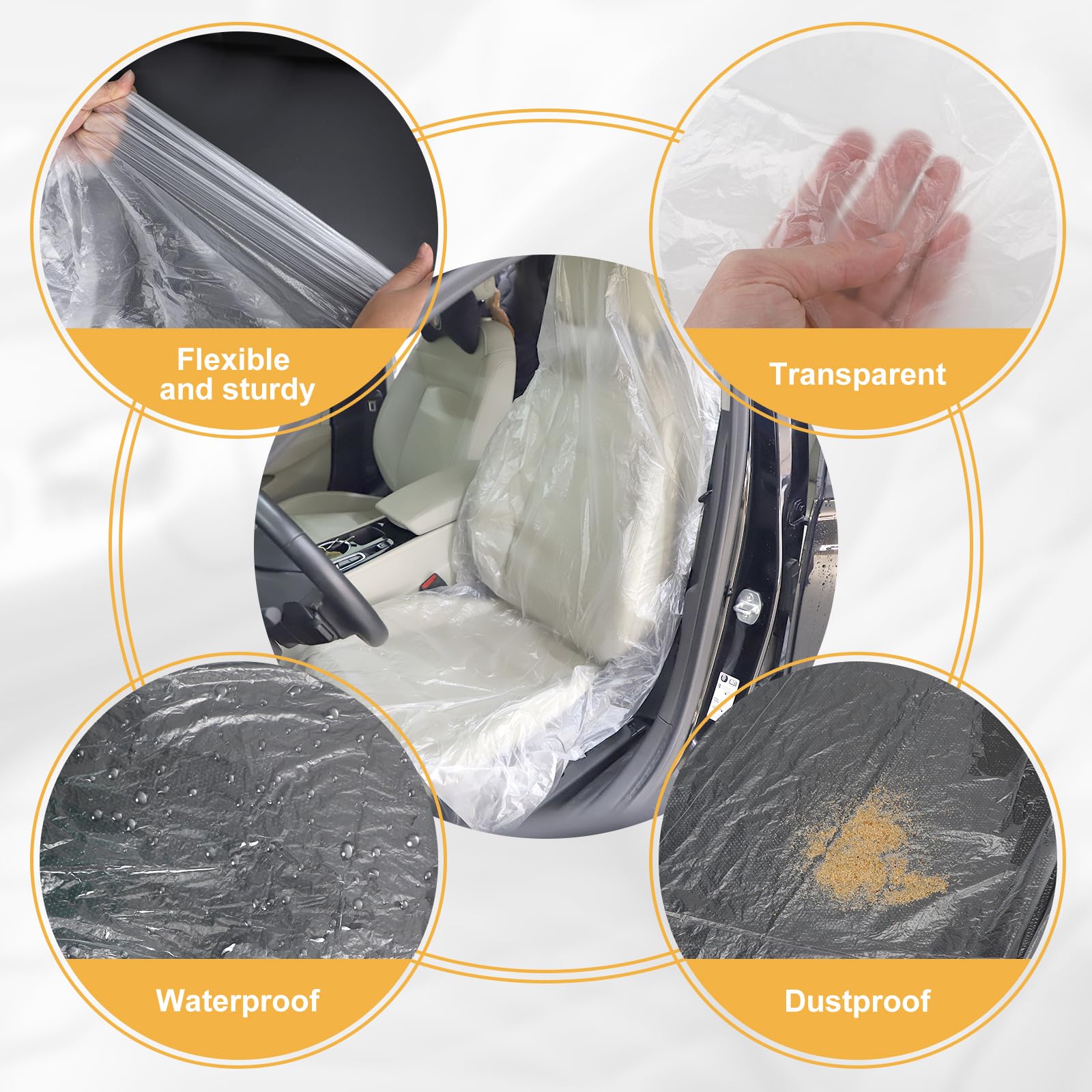 efuturetime Ensemble de 100 pcs Housse de Siège de Voiture Avant Jetable Transparent en Plastique, 140x80cm, Housses de Protection Sièges Auto Universel Imperméables et Anti-Poussière