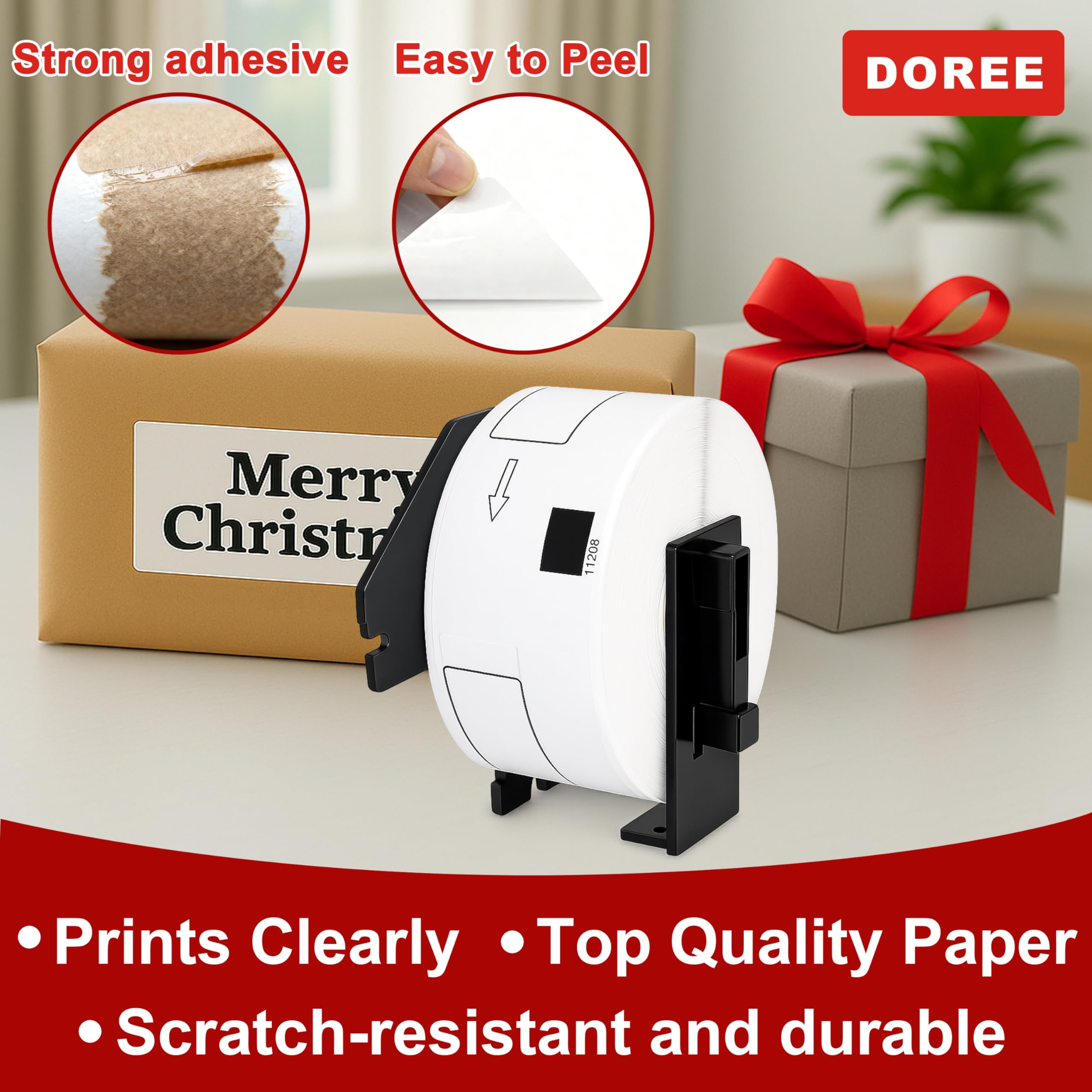 DOREE 5 Rouleaux DK-11208 Étiquettes d’Adresse, compatibles avec Brother DK-11208, 38 x 90mm, Pour imprimantes d’étiquettes Brother QL-500,QL-570,QL-700,QL-800,QL-1050,QL-1100(400 étiquettes/rouleau)