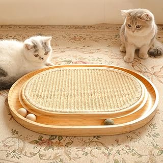 CheerPals Sisal Scratching Board - 2-in-1 Cat Toy, Solid Pine Wood & Natural Sisal Pad & Catnip Balls - 43 x 33 x 3 cm Scratching Mat for All Cats Playing, Relaxing product image