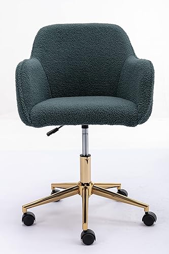 Warmiehomy Silla de escritorio de terciopelo para oficina en casa, moderna silla giratoria con patas de metal dorado, altura ajustable con ruedas