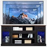 70 inch Farmhouse TV Stand Table for 75 80 inch TV, Modern Entertainment Center with LED Lights and Glass Doors, Wooden Espresso TV Stands for Living Room