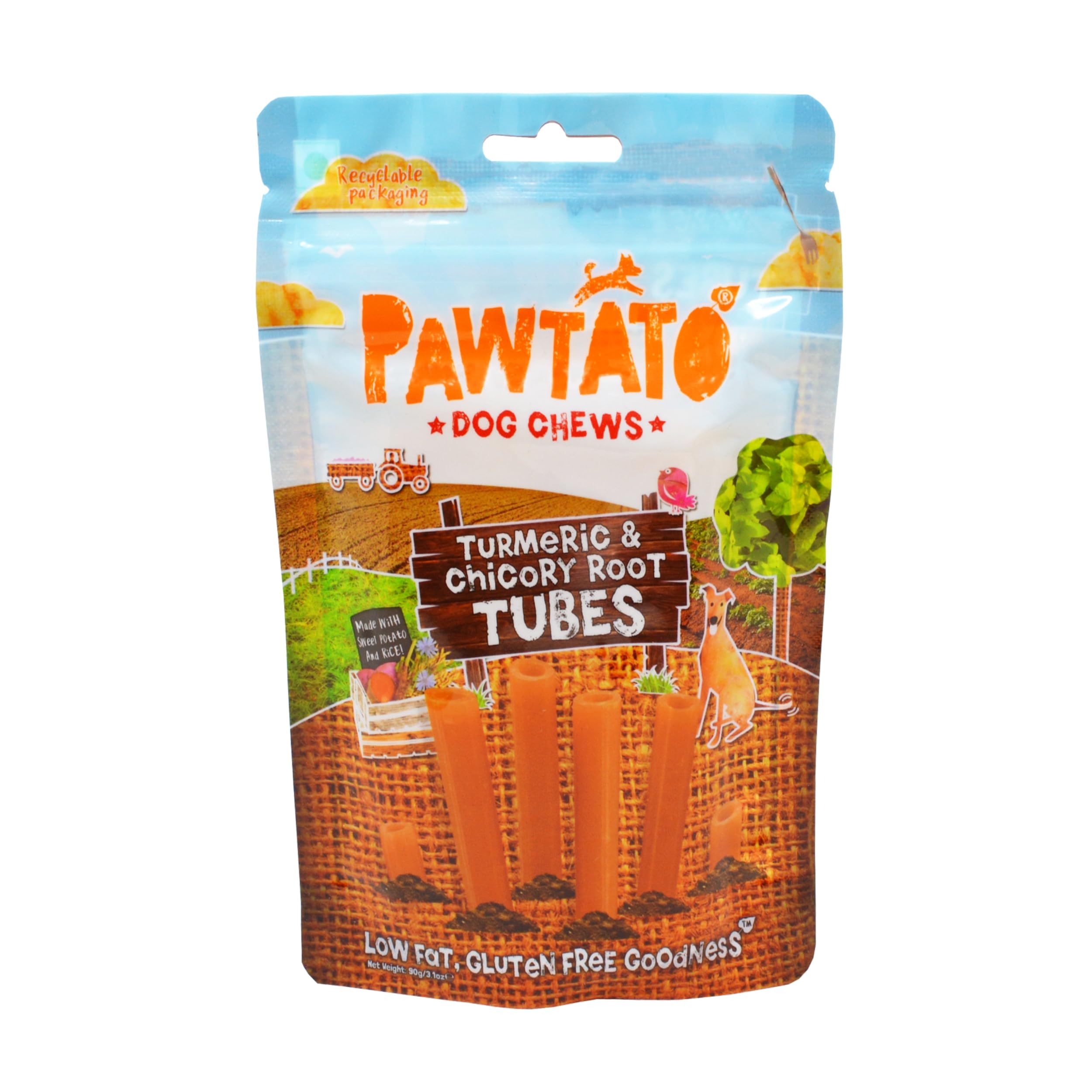 Friandises pour chien digestes Pawtato Tubes évite les dangers des os en cuir