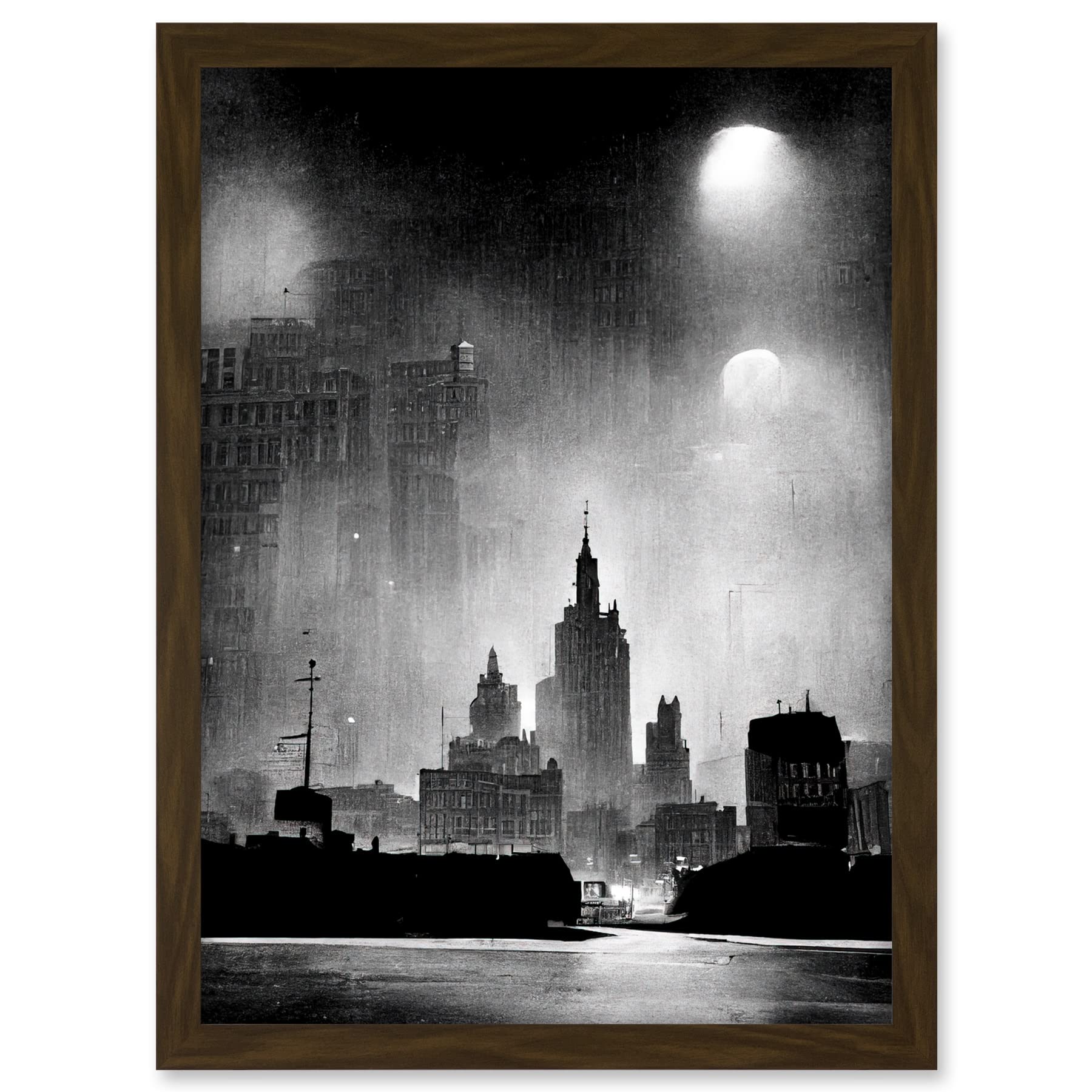 Doppelganger33 LTD 1950s Black And White New York Rainy Mist Cityscape Artwork Framed A3 Wall Art Print