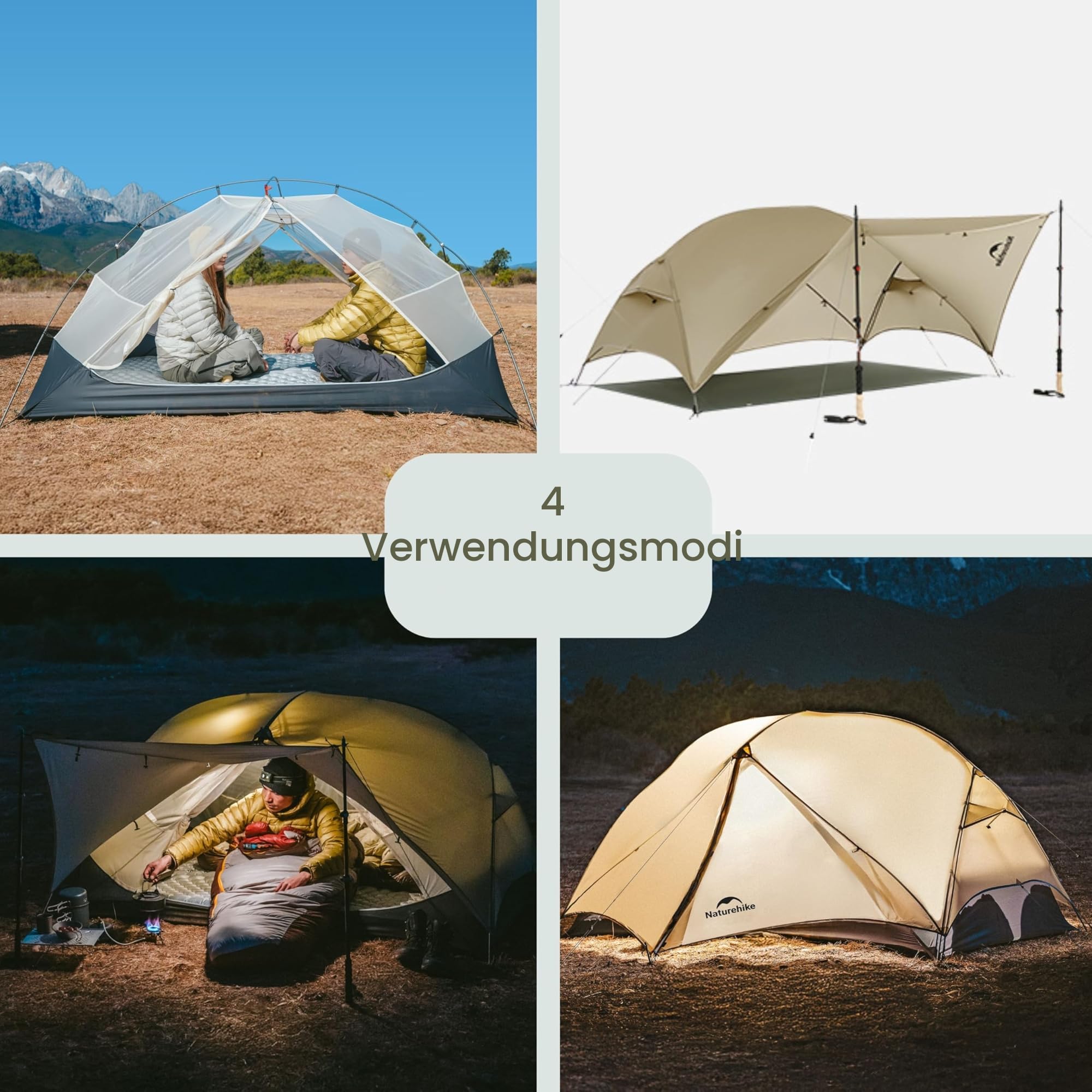 Naturehike Mongar UL-Zelt [2025 Upgrade] 1,34-1,66kg | ultraleichte Zelte, Rucksackzelt, 4 Verwendungsmodi, wasserdicht, Wanderzelte für Camping mit Veranda, einfacher Aufbau