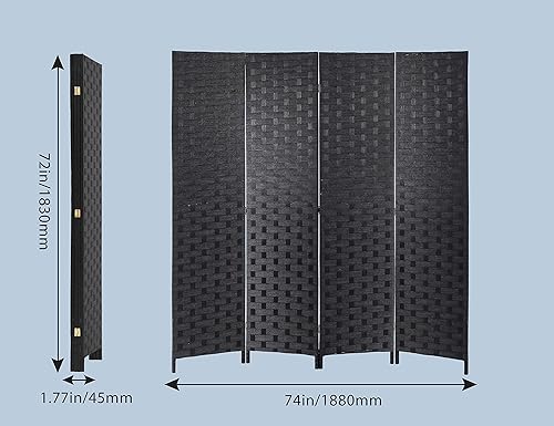 Miniatura 6 de Divisor de habitación de 4 paneles de 6 pies de alto, plegable de madera, pantalla de privacidad, pantallas de división portátiles, separador de