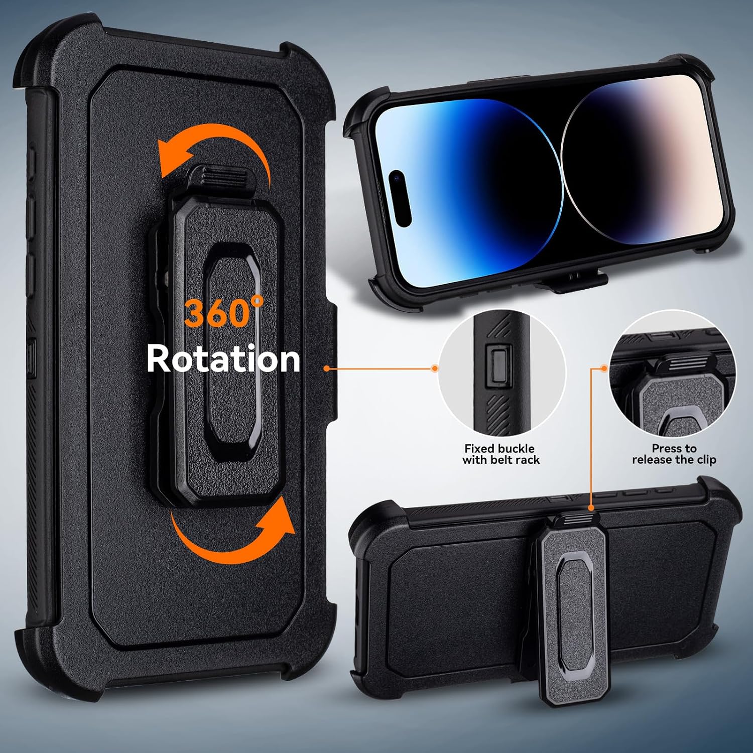 for iPhone 14 Pro Max Case with Belt Clip Holster, Military Grade Drop Protection, 2 Layers of Sturdy, Heavy Duty Shockproof Cover for iPhone 14 Pro Max Case Rugged, Black