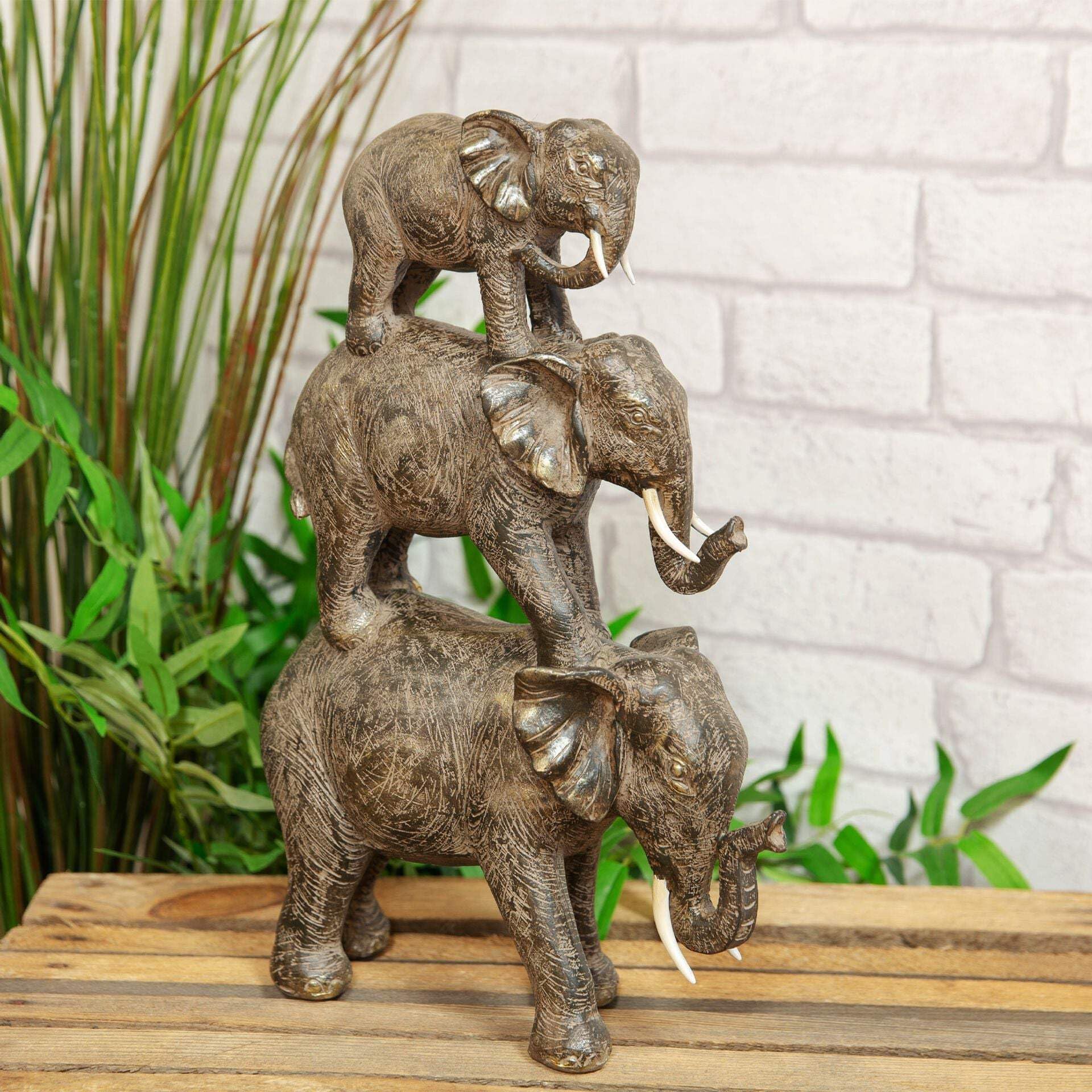 Naturecraft Collection 3 Elephant Tower Figurine Carved Effect