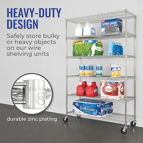 Miniatura 6 de SafeRacks Estantes de almacenamiento con certificación NSF unidad de estantería de alambre de acero resistente con ruedas y pies ajustables se