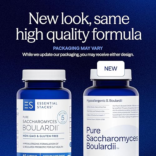 Miniatura 2 de Essential Stacks Probióticos Saccharomyces Boulardii (sin OMG y sin gluten) - 5 mil millones de UFC para la salud intestinal (60 cápsulas)