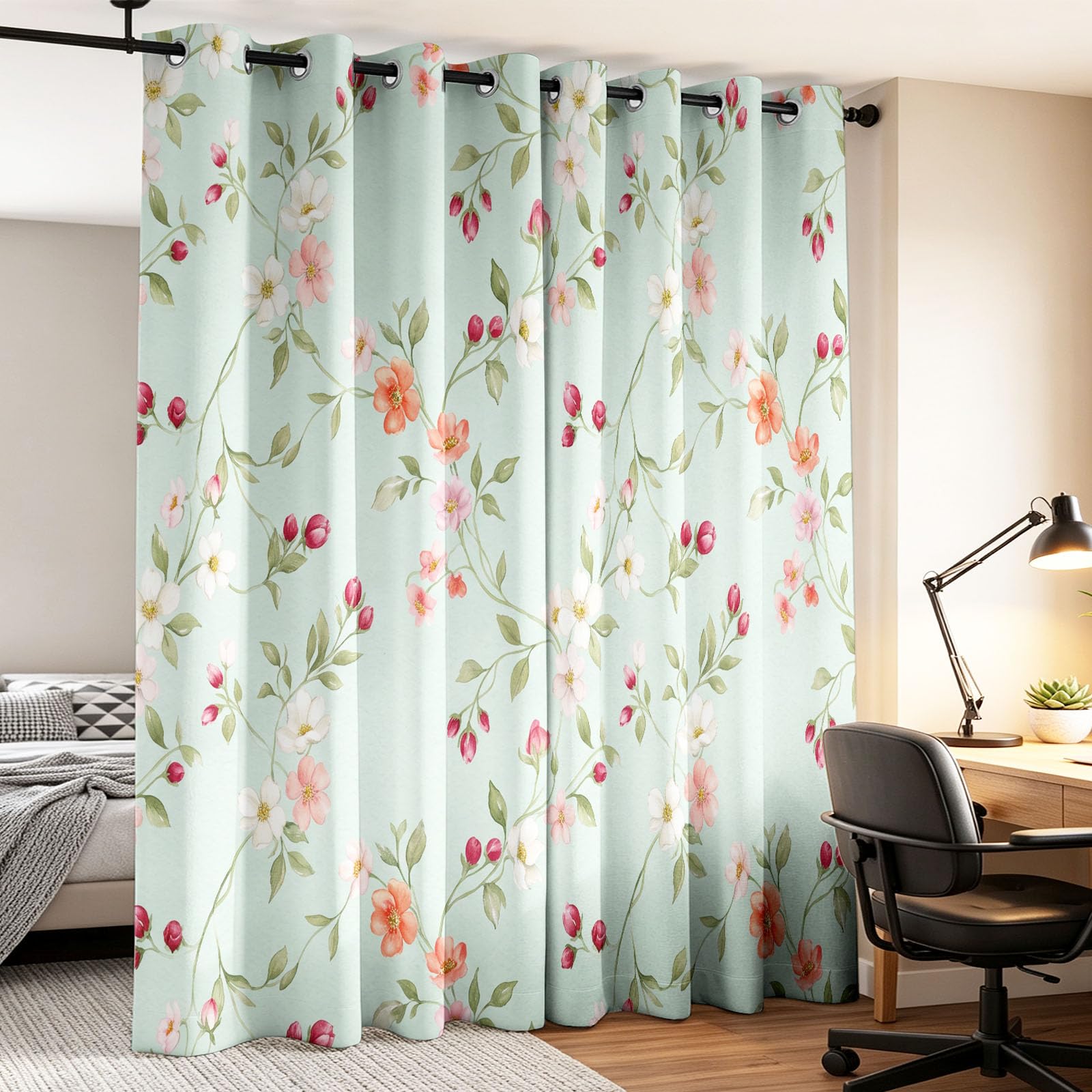 Générique Vintage Romantyczna zasłona zaciemniająca, 140 l x 1120 H cm, kwiatowy wzór, zasłony termiczne, przelotki, nieprzezroczysta, dekoracja sypialni, salonu, draperii okiennych
