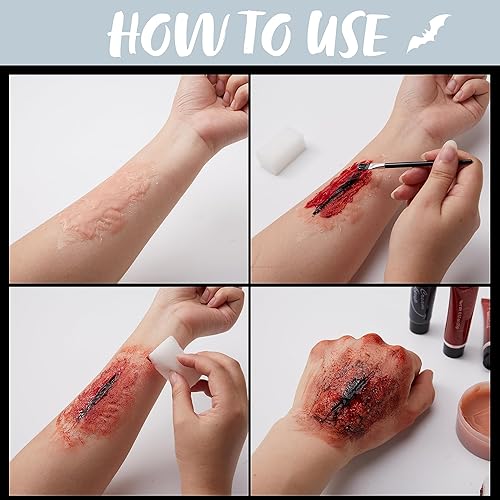 Miniatura 7 de Spooktacular Creations Kit de maquillaje familiar de Halloween, 16 piezas, pintura facial y corporal con gel de sangre líquido, sangre falsa y más