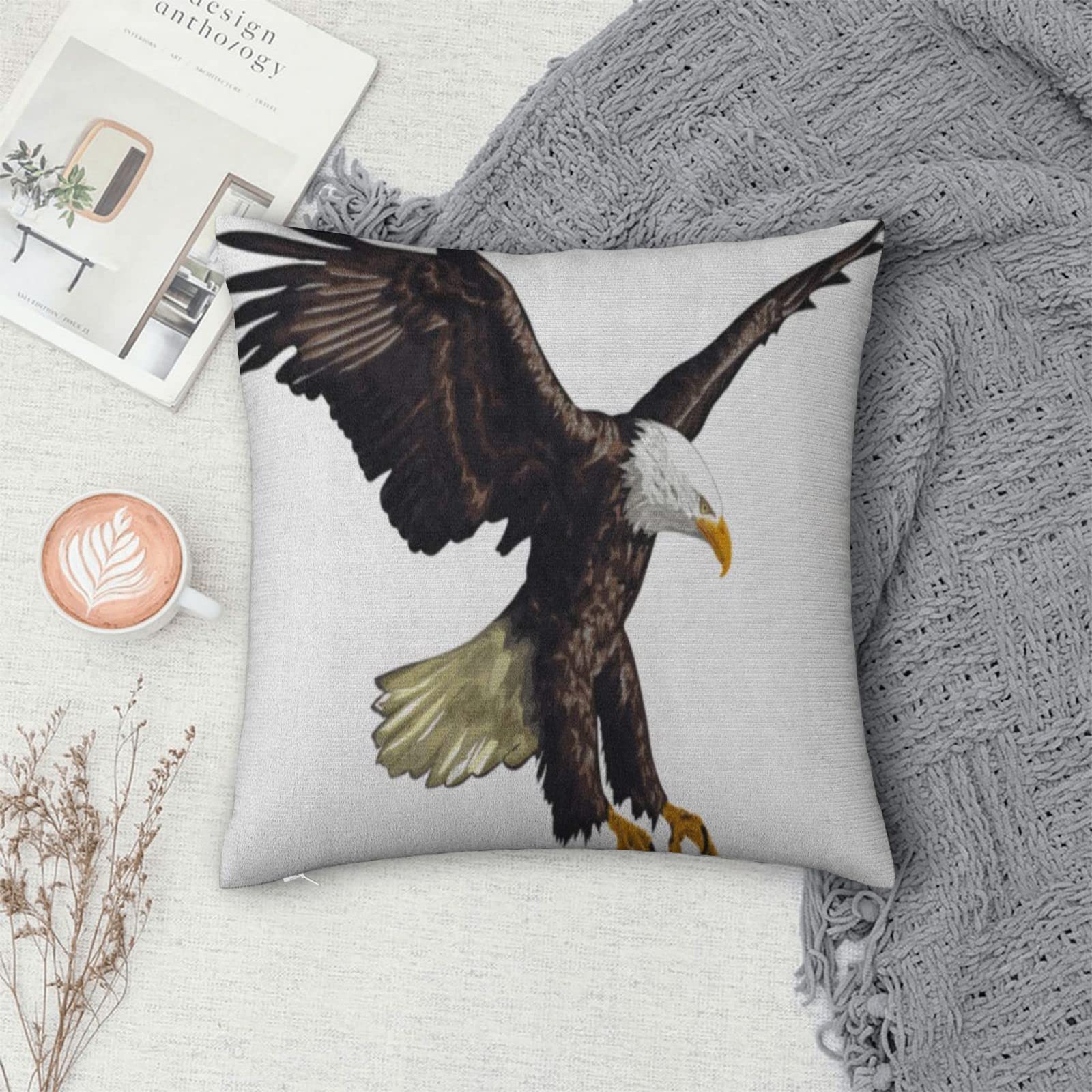 Throw Pillow Case Home Decorative,American of Bald Eagle Animal Tattoo Bird Birdofprey Designelements,Living Room Bedroom Sofa Cushion Covers Decorative Square Throw Pillow Cover