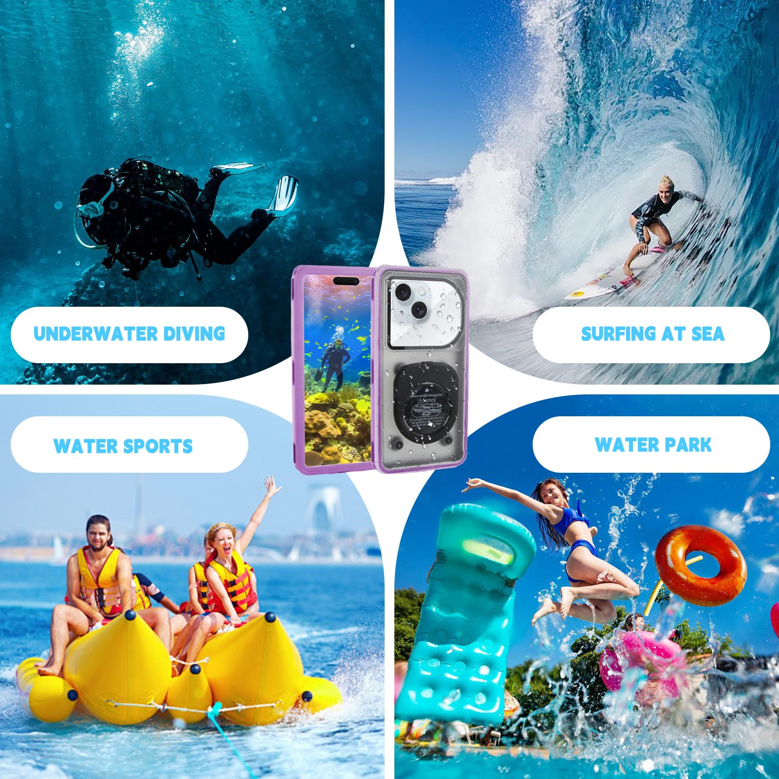 Protection Telephone Eau, IPX8 Coque Etanche, 6,95 in Pochette Etanche, Pochette Telephone Portable, étuis, Convient à la Plongée, Surf, Natation et à d'autres Activités Aquatiques (Violet)