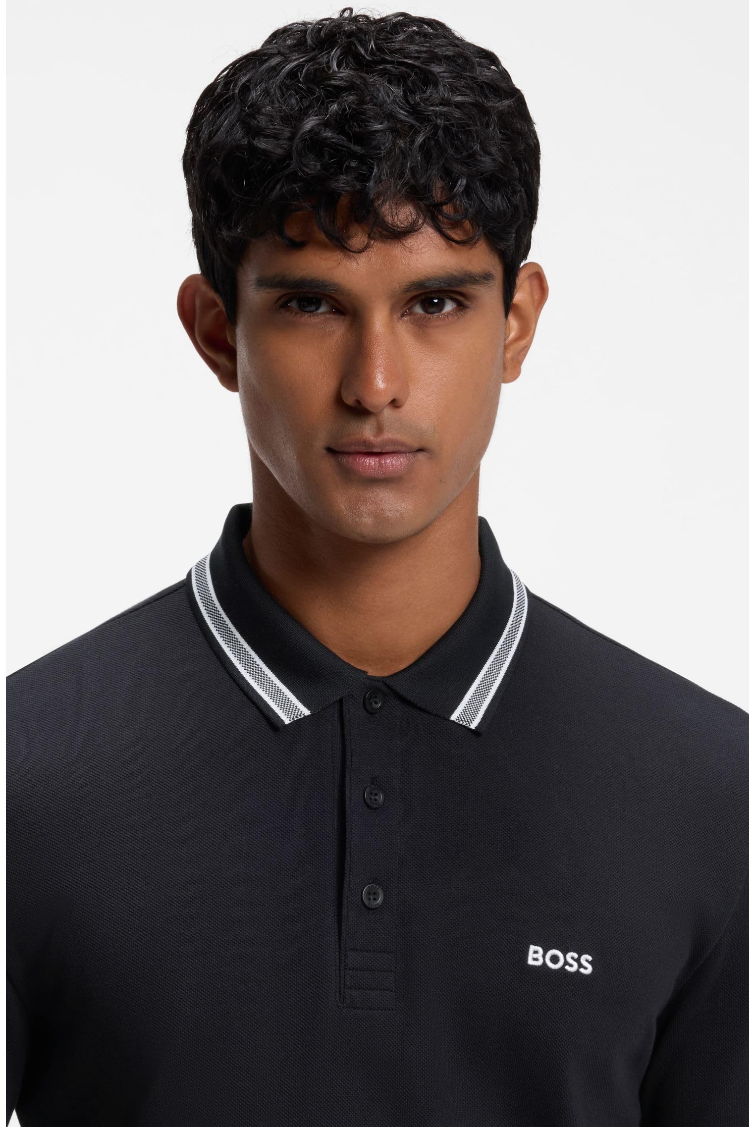 BOSS Herren Plisy Longsleeve-Poloshirt aus Baumwoll-Piqué mit Details am Kragen